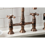 Heritage Two-Handle 4-Hole Deck Mount Bridge Kitchen Faucet with Brass Side Sprayer