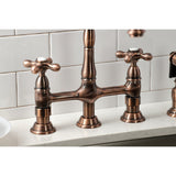 Heritage Two-Handle 4-Hole Deck Mount Bridge Kitchen Faucet with Brass Sprayer