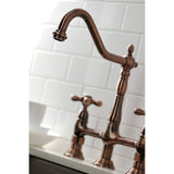 Heritage Two-Handle 4-Hole Deck Mount Bridge Kitchen Faucet with Brass Sprayer