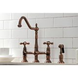 Heritage Two-Handle 4-Hole Deck Mount Bridge Kitchen Faucet with Brass Sprayer