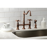Heritage Two-Handle 4-Hole Deck Mount Bridge Kitchen Faucet with Brass Side Sprayer