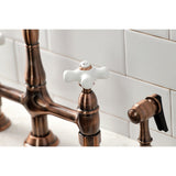 Heritage Two-Handle 4-Hole Deck Mount Bridge Kitchen Faucet with Brass Sprayer