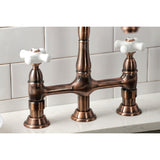 Heritage Two-Handle 4-Hole Deck Mount Bridge Kitchen Faucet with Brass Sprayer