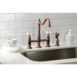 Heritage Two-Handle 4-Hole Deck Mount Bridge Kitchen Faucet with Brass Sprayer