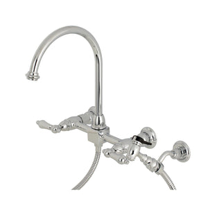 Restoration Double-Handle 3-Hole Wall-Mount Bridge Kitchen Faucet with Brass Sprayer