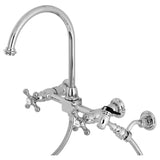 Restoration Two-Handle 3-Hole Wall Mount Bridge Kitchen Faucet with Brass Sprayer