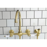 Restoration Double-Handle 3-Hole Wall-Mount Bridge Kitchen Faucet with Brass Sprayer