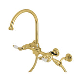 Restoration Double-Handle 3-Hole Wall-Mount Bridge Kitchen Faucet with Brass Sprayer