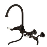 Restoration Double-Handle 3-Hole Wall-Mount Bridge Kitchen Faucet with Brass Sprayer