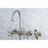 Restoration Two-Handle 3-Hole Wall Mount Bridge Kitchen Faucet with Brass Sprayer