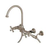 Restoration Two-Handle 3-Hole Wall Mount Bridge Kitchen Faucet with Brass Sprayer