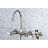 Restoration Double-Handle 3-Hole Wall-Mount Bridge Kitchen Faucet with Brass Sprayer
