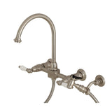 Restoration Double-Handle 3-Hole Wall-Mount Bridge Kitchen Faucet with Brass Sprayer