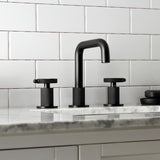 Webb Two-Handle 3-Hole Deck Mount Widespread Bathroom Faucet with Knurled Handle and Push Pop-Up Drain