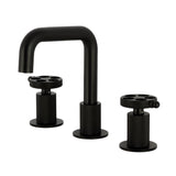Wendell Two-Handle 3-Hole Deck Mount Widespread Bathroom Faucet with Knurled Handle and Push Pop-Up Drain