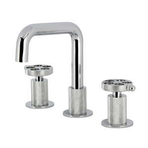 Wendell Two-Handle 3-Hole Deck Mount Widespread Bathroom Faucet with Knurled Handle and Push Pop-Up Drain