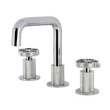 Wendell Two-Handle 3-Hole Deck Mount Widespread Bathroom Faucet with Knurled Handle and Push Pop-Up Drain