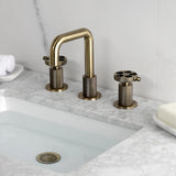 Wendell Two-Handle 3-Hole Deck Mount Widespread Bathroom Faucet with Knurled Handle and Push Pop-Up Drain