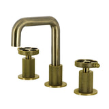 Wendell Two-Handle 3-Hole Deck Mount Widespread Bathroom Faucet with Knurled Handle and Push Pop-Up Drain