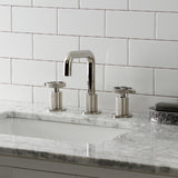 Webb Two-Handle 3-Hole Deck Mount Widespread Bathroom Faucet with Knurled Handle and Push Pop-Up Drain