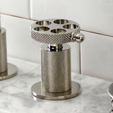 Webb Two-Handle 3-Hole Deck Mount Widespread Bathroom Faucet with Knurled Handle and Push Pop-Up Drain