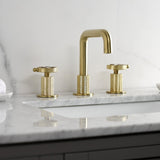 Wendell Two-Handle 3-Hole Deck Mount Widespread Bathroom Faucet with Knurled Handle and Push Pop-Up Drain
