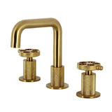 Wendell Two-Handle 3-Hole Deck Mount Widespread Bathroom Faucet with Knurled Handle and Push Pop-Up Drain