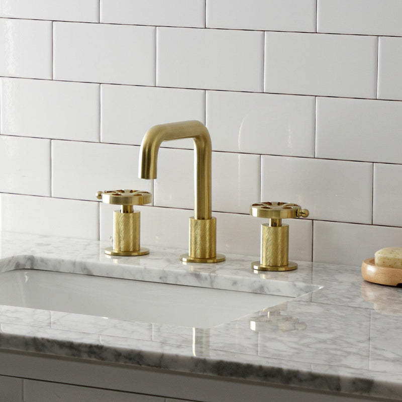 Belknap Two-Handle 3-Hole Deck Mount Widespread Bathroom Faucet with Push Pop-Up Drain