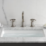 Wendell Two-Handle 3-Hole Deck Mount Widespread Bathroom Faucet with Knurled Handle and Push Pop-Up Drain