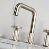 Wendell Two-Handle 3-Hole Deck Mount Widespread Bathroom Faucet with Knurled Handle and Push Pop-Up Drain