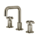 Wendell Two-Handle 3-Hole Deck Mount Widespread Bathroom Faucet with Knurled Handle and Push Pop-Up Drain