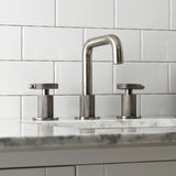 Webb Two-Handle 3-Hole Deck Mount Widespread Bathroom Faucet with Knurled Handle and Push Pop-Up Drain