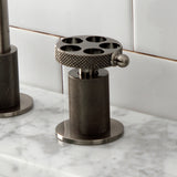 Webb Two-Handle 3-Hole Deck Mount Widespread Bathroom Faucet with Knurled Handle and Push Pop-Up Drain