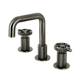 Webb Two-Handle 3-Hole Deck Mount Widespread Bathroom Faucet with Knurled Handle and Push Pop-Up Drain