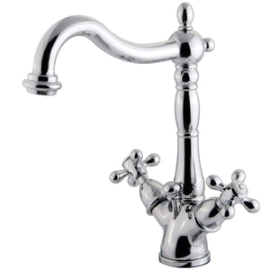 Heritage Double-Handle 1-or-3 Hole Deck Mount 4-Inch Centerset Bathroom Faucet with Brass Pop-Up