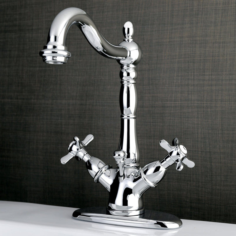 Essex Double-Handle 1-or-3 Hole Deck Mount 4-Inch Centerset Bathroom Faucet with Brass Pop-Up