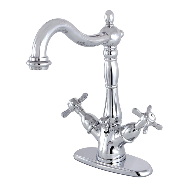 Essex Double-Handle 1-or-3 Hole Deck Mount 4-Inch Centerset Bathroom Faucet with Brass Pop-Up