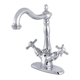 Essex Double-Handle 1-or-3 Hole Deck Mount 4-Inch Centerset Bathroom Faucet with Brass Pop-Up