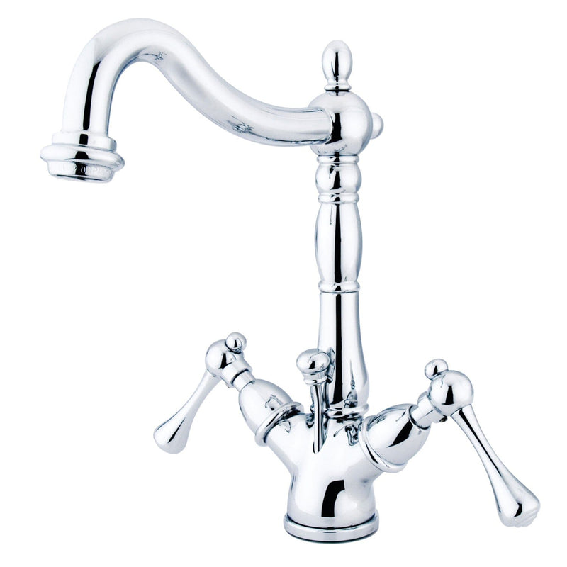 Heritage Double-Handle 1-or-3 Hole Deck Mount 4-Inch Centerset Bathroom Faucet with Brass Pop-Up