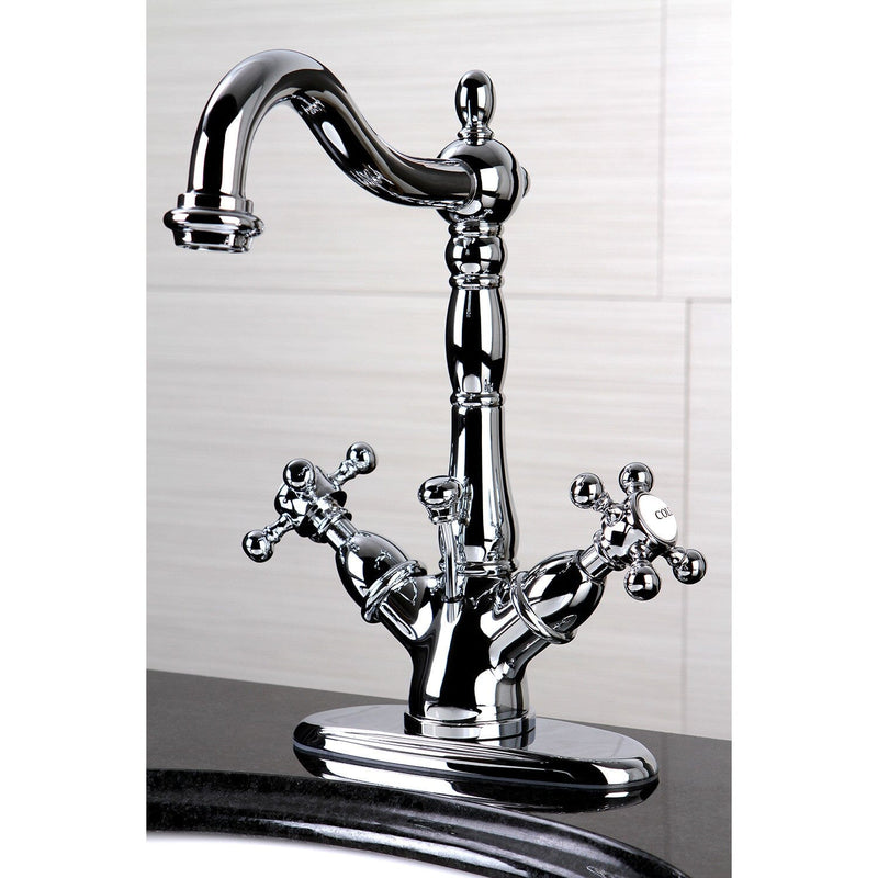 Vintage Double-Handle 1-or-3 Hole Deck Mount 4-Inch Centerset Bathroom Faucet with Brass Pop-Up