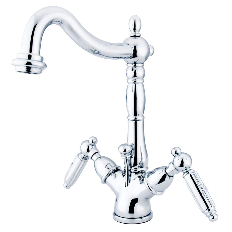 Victorian Double-Handle 1-or-3 Hole Deck Mount 4-Inch Centerset Bathroom Faucet with Brass Pop-Up