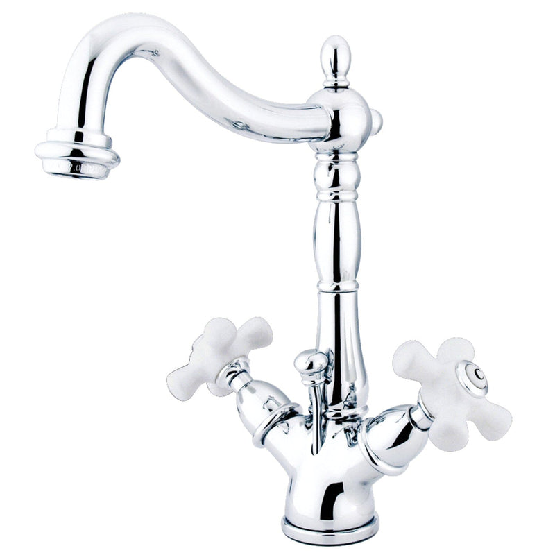 Heritage Double-Handle 1-or-3 Hole Deck Mount 4-Inch Centerset Bathroom Faucet with Brass Pop-Up
