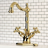 Heritage Double-Handle 1-or-3 Hole Deck Mount 4-Inch Centerset Bathroom Faucet with Brass Pop-Up