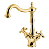 Heritage Double-Handle 1-or-3 Hole Deck Mount 4-Inch Centerset Bathroom Faucet with Brass Pop-Up