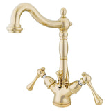 Heritage Double-Handle 1-or-3 Hole Deck Mount 4-Inch Centerset Bathroom Faucet with Brass Pop-Up
