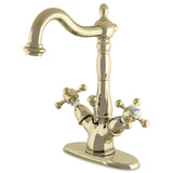 Vintage Double-Handle 1-or-3 Hole Deck Mount 4-Inch Centerset Bathroom Faucet with Brass Pop-Up