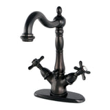 Essex Double-Handle 1-or-3 Hole Deck Mount 4-Inch Centerset Bathroom Faucet with Brass Pop-Up