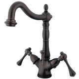 Heritage Double-Handle 1-or-3 Hole Deck Mount 4-Inch Centerset Bathroom Faucet with Brass Pop-Up