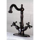 Vintage Double-Handle 1-or-3 Hole Deck Mount 4-Inch Centerset Bathroom Faucet with Brass Pop-Up