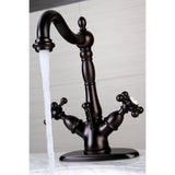 Vintage Double-Handle 1-or-3 Hole Deck Mount 4-Inch Centerset Bathroom Faucet with Brass Pop-Up